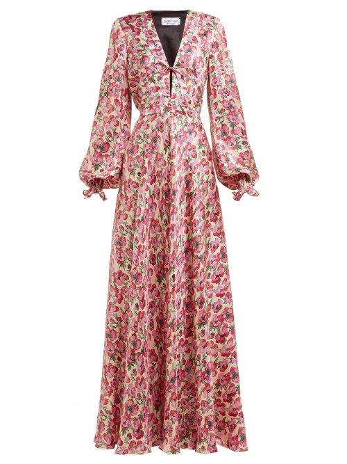 Matchesfashion.com Raquel Diniz - Valentina Floral Print Silk Satin Gown - Womens - Pink Multi