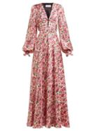 Matchesfashion.com Raquel Diniz - Valentina Floral Print Silk Satin Gown - Womens - Pink Multi