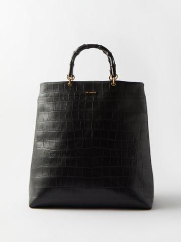 Jil Sander - Bamboo-handle Croc-effect Leather Tote Bag - Womens - Black