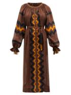 Matchesfashion.com Vita Kin - Zanzibar Embroidered Linen Dress - Womens - Brown Multi
