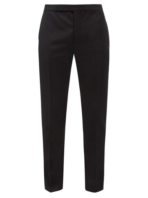 Saint Laurent - Grain De Poudre Tuxedo Trousers - Mens - Black