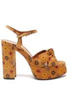 Saint Laurent - Bianca Knotted Floral-print Platform Sandals - Womens - Tan Multi