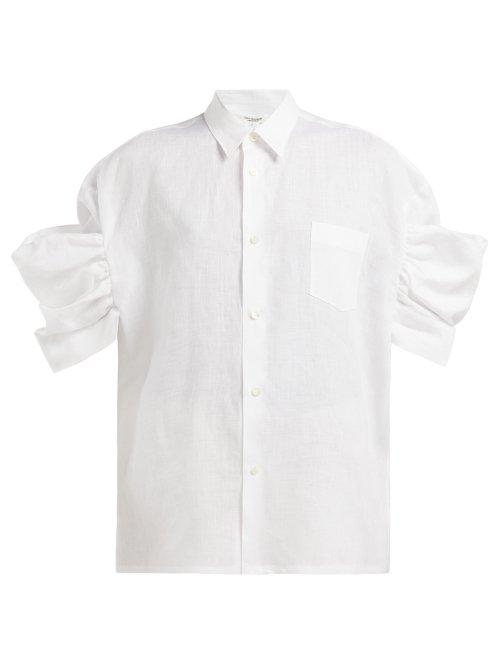 Matchesfashion.com Junya Watanabe - Gathered Sleeve Linen Shirt - Womens - White