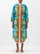 Ale Mais - Winnie Floral-print Linen Shirt Dress - Womens - Blue Multi