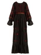 Matchesfashion.com Vita Kin - Geometric Embroidered Linen Dress - Womens - Black Multi