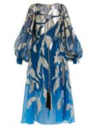 Matchesfashion.com Peter Pilotto - Leaf Jacquard Silk Blend Midi Dress - Womens - Blue Multi