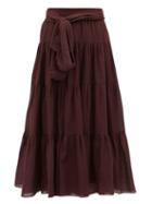 Matchesfashion.com Loup Charmant - Demeter Tiered Cotton Midi Skirt - Womens - Dark Purple