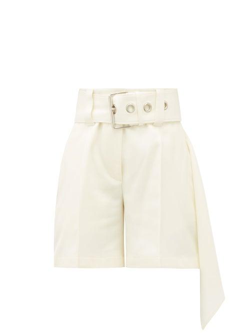 Matchesfashion.com Jw Anderson - Asymmetric Belted Wool-crepe Shorts - Womens - Cream