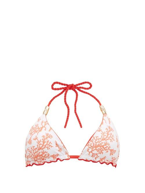 Matchesfashion.com Heidi Klein - Belize Reversible Coral Print Bikini Top - Womens - Red White