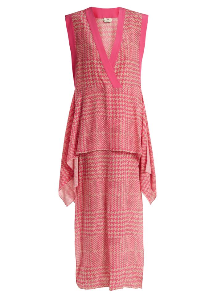 Fendi Prince Of Wales-checked Print Silk-crepe Dress
