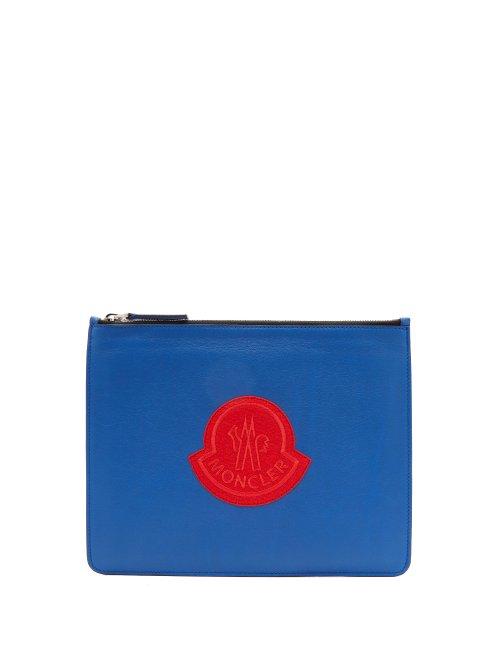 Matchesfashion.com Moncler - Logo Patch Leather Pouch - Mens - Blue