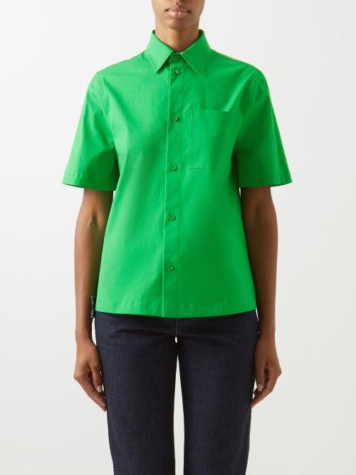 Bottega Veneta - Patch-pocket Cotton-blend Poplin Shirt - Womens - Green