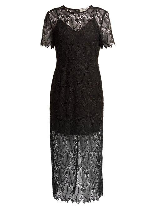 Matchesfashion.com Diane Von Furstenberg - Leaf And Floral Macram Lace Pencil Dress - Womens - Black