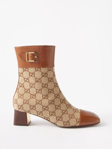 Gucci - Ellis Gg-logo Leather-trimmed Ankle Boots - Womens - Brown Multi
