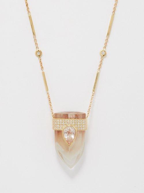 Jacquie Aiche - Diamond, Morganite, Quartz & Gold Necklace - Womens - Brown Multi