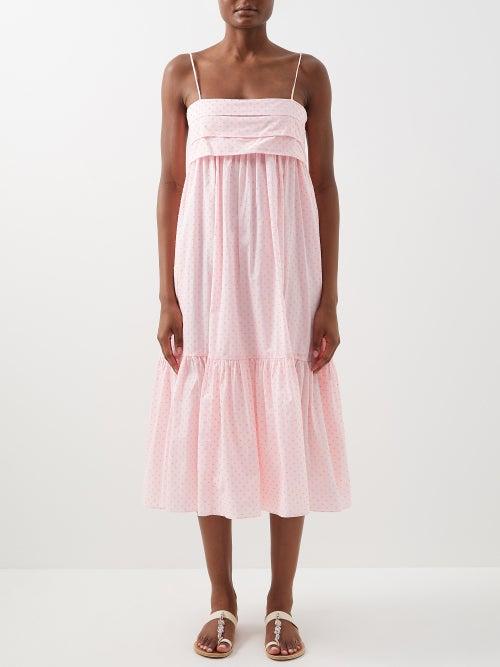 Loup Charmant - Iliana Swiss-dot Organic-cotton Midi Dress - Womens - Pink Multi