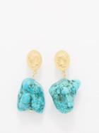 Hermina Athens - Ygieia Howlite & Gold-plated Earrings - Womens - Blue Gold