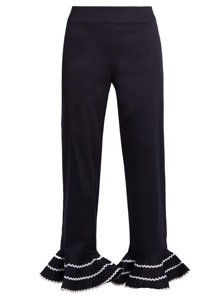 Anna October Ric-rac Trimmed Flared-hem Cropped Trousers