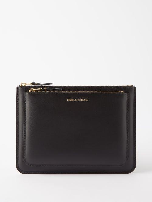 Comme Des Garons Wallet - Double-pocket Leather Pouch - Mens - Black