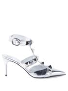 Valentino Garavani - Roman Stud Pointed-toe Leather Pumps - Womens - Silver
