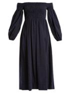The Great The Bishop Off-the-shoulder Polka-dot Cotton Dress