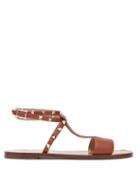Matchesfashion.com Valentino - Rockstud Grained Leather Flat Sandals - Womens - Tan