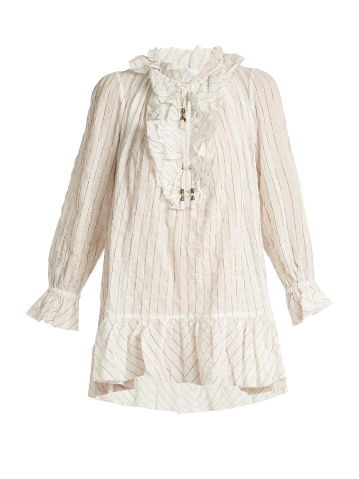 Zimmermann Corsair Ruffled Pinstriped Cotton-blend Blouse