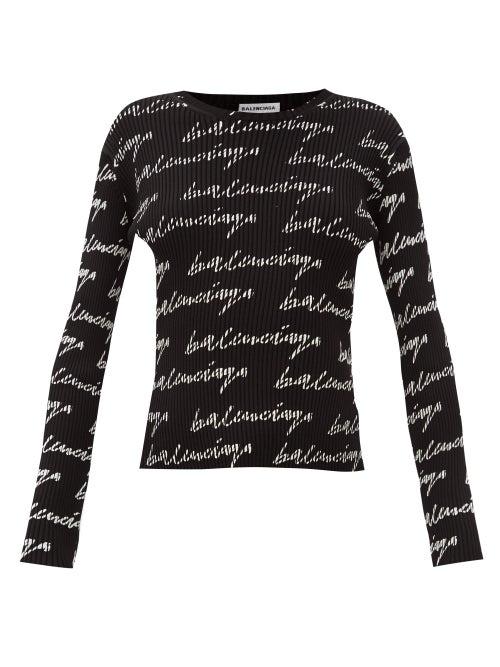 Matchesfashion.com Balenciaga - Logo-print Ribbed-jersey Sweater - Womens - Black White