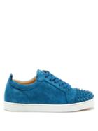 Christian Louboutin - Louis Junior Spike-embellished Suede Trainers - Mens - Blue