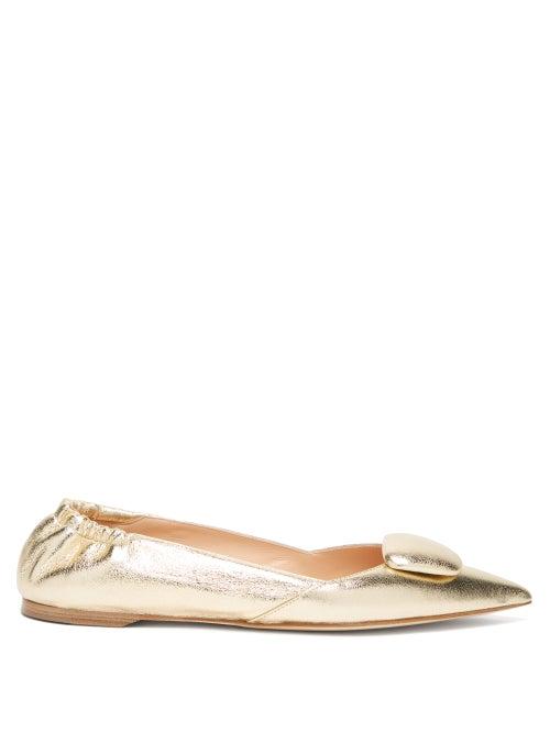 Matchesfashion.com Rupert Sanderson - Calin Point-toe Leather Flats - Womens - Gold