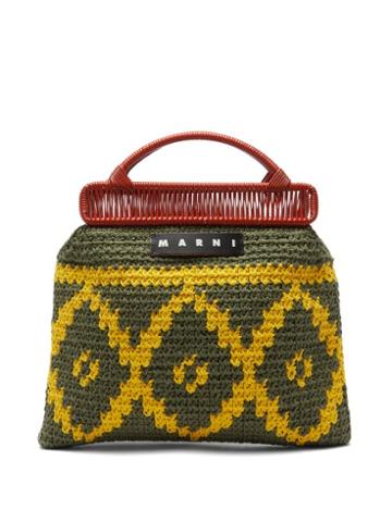 Ladies Bags Marni Market - Diamond-crochet Cotton Handbag - Womens - Green Multi