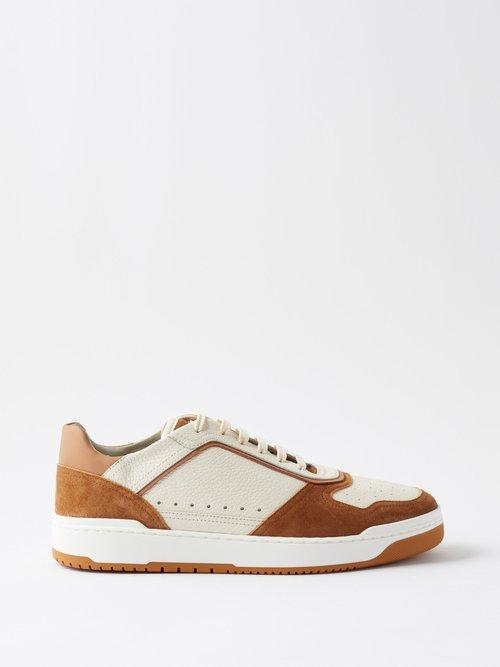 Brunello Cucinelli - Vitello Grained-leather And Suede Trainers - Mens - White Brown