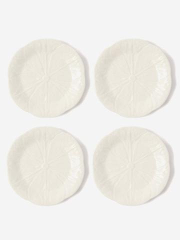 Bordallo Pinheiro - Set Of Four Cabbage Earthenware Side Plates - Ivory