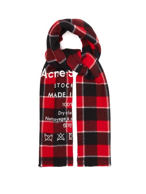 Matchesfashion.com Acne Studios - Cassiar Logo Print Checked Wool Scarf - Womens - Red