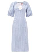 Matchesfashion.com Staud - Striped Cotton-poplin Midi Dress - Womens - Blue White