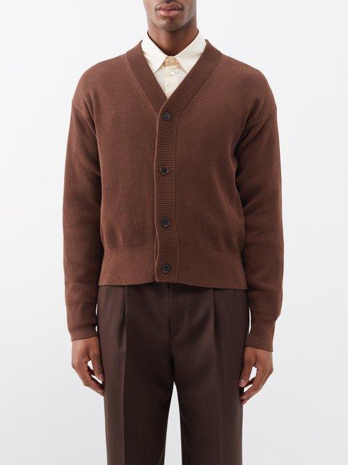 Auralee - V-neck Cotton Cardigan - Mens - Brown
