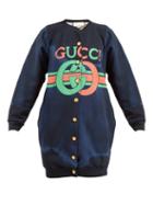 Matchesfashion.com Gucci - Logo Print Tie Dyed Cotton Buttoned Sweatshirt - Womens - Navy Multi