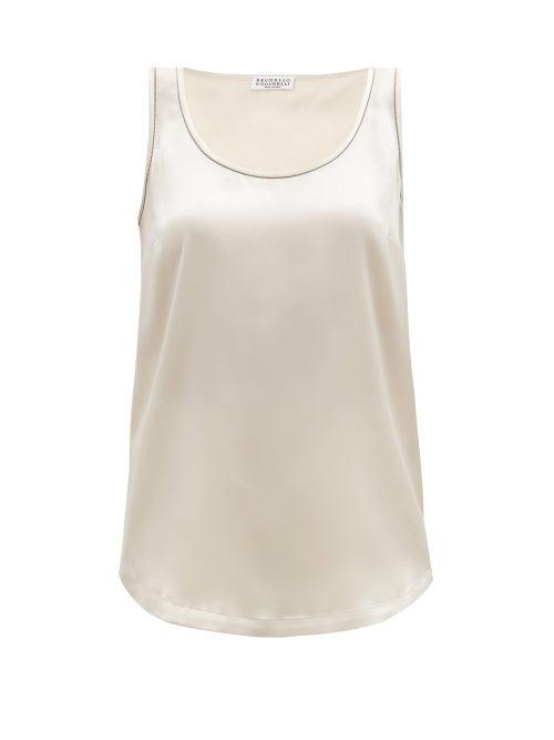 Matchesfashion.com Brunello Cucinelli - Monili Trim Silk-blend Satin Camisole - Womens - Ivory