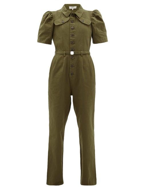 Matchesfashion.com Sea - Adalene Puff-sleeve Cotton-canvas Jumpsuit - Womens - Khaki