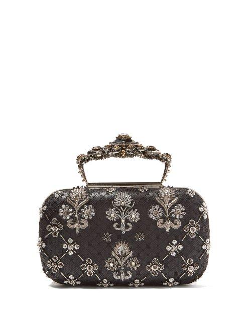 Matchesfashion.com Alexander Mcqueen - Jewelled Top Handle Leather Clutch Bag - Womens - Silver Multi