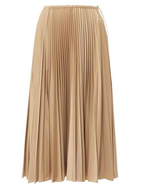 Matchesfashion.com Fendi - High Rise Pleated Satin Midi Skirt - Womens - Beige