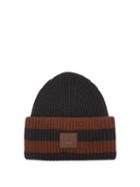 Acne Studios - Pansy Face Patch Striped Wool Beanie Hat - Mens - Black Brown