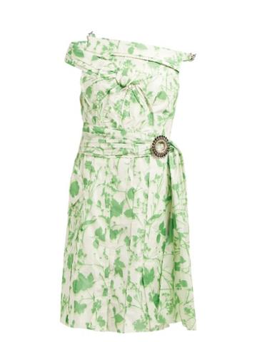 Matchesfashion.com Calvin Klein 205w39nyc - Floral Print Taffeta Dress - Womens - Green White
