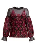 Matchesfashion.com Oscar De La Renta - Cross Stitch Embroidered Silk Organza Top - Womens - Black Multi