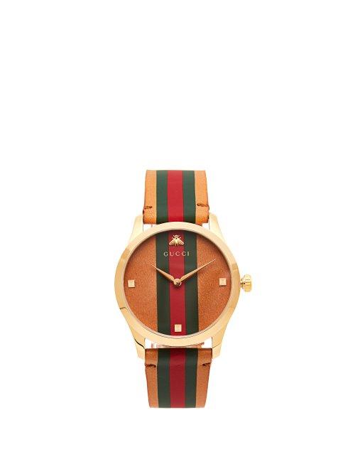 Matchesfashion.com Gucci - G Timeless Web Stripe Watch - Womens - Tan