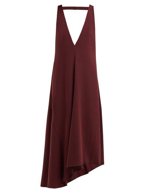 Matchesfashion.com Tibi - Asymmetric V Neck Midi Dress - Womens - Burgundy