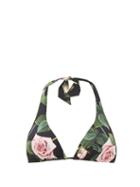Matchesfashion.com Dolce & Gabbana - Rose-print Triangle Bikini Top - Womens - Black Print