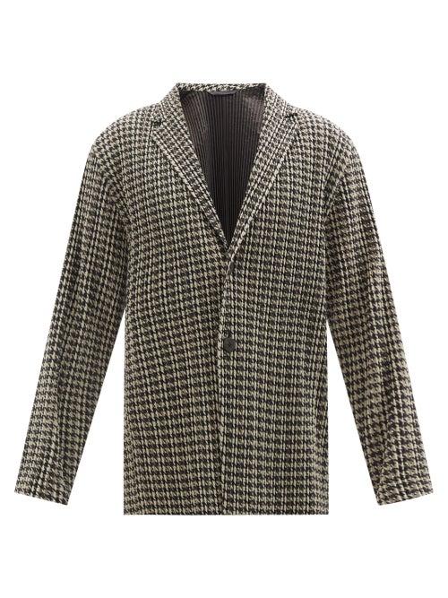 Homme Pliss Issey Miyake - Houndstooth-check Technical-pleated Blazer - Mens - Black Multi