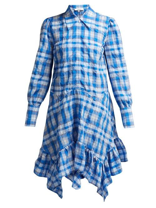 Matchesfashion.com Ganni - Foxworth Handkerchief Hem Checked Poplin Dress - Womens - Black Multi