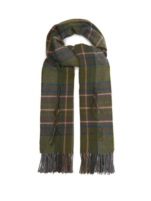 Matchesfashion.com Loewe - Raw Thread Tartan Scarf - Womens - Green